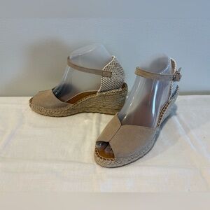 Paseart Made in Spain Suede Leather Espadrille Wedge Sandals Beige Women’s 37